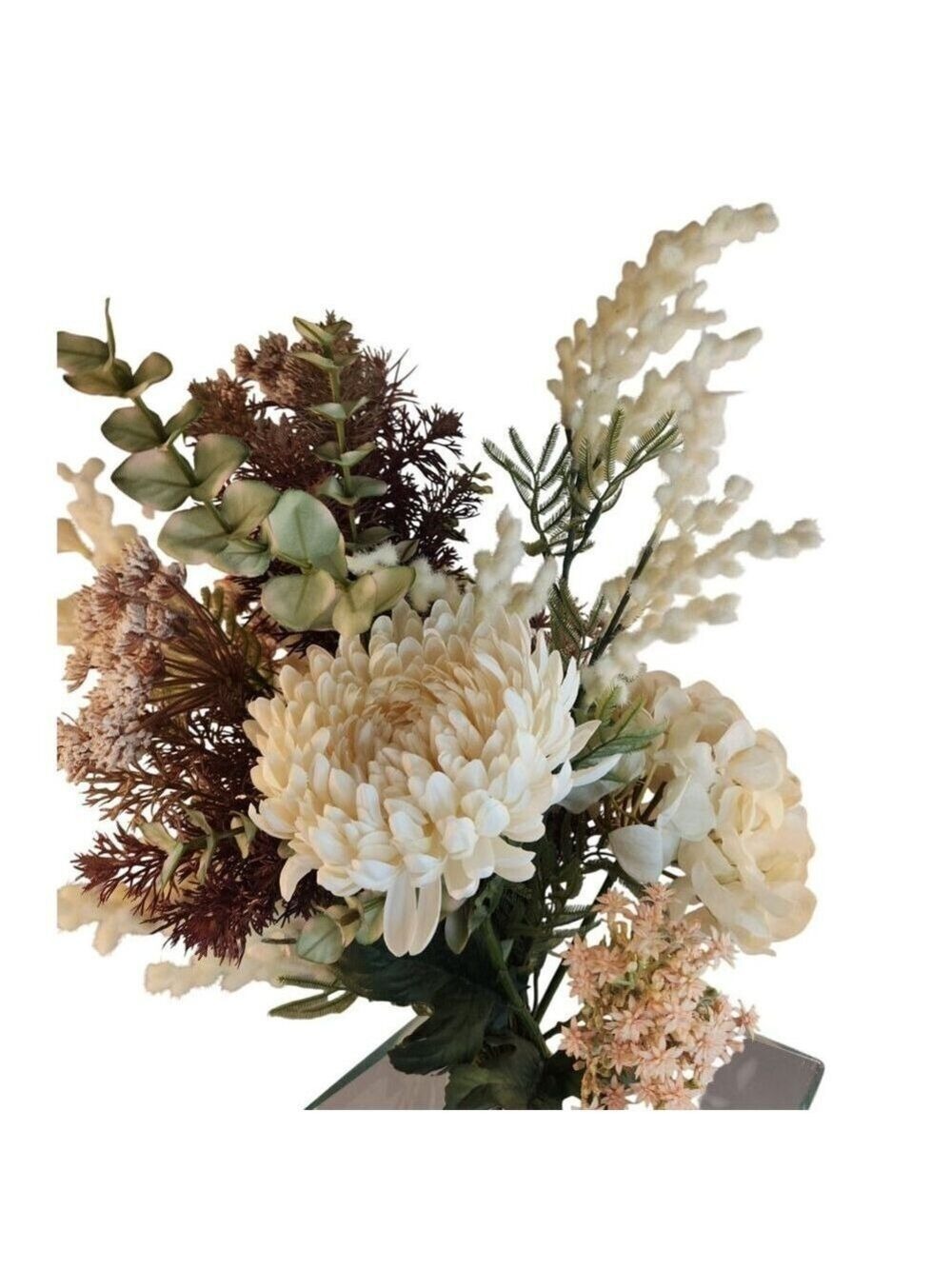 Artificial Floral Arrangement Beige Hydrangea & Cream Mum Bouquet Hand Tied